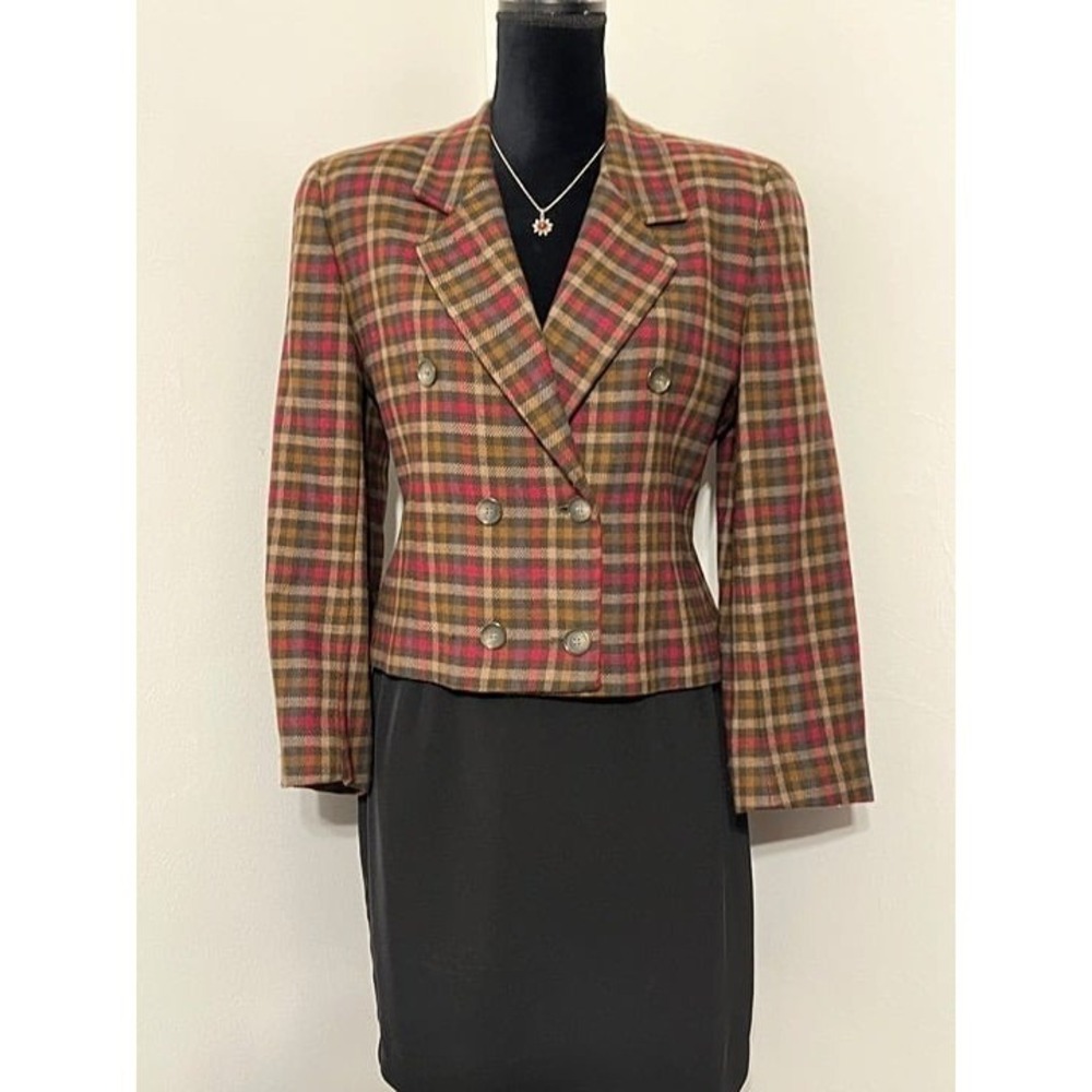 Vtg Equestrian Blazer 100% Wool Jones New York Lined Size 8 Medium Plaid